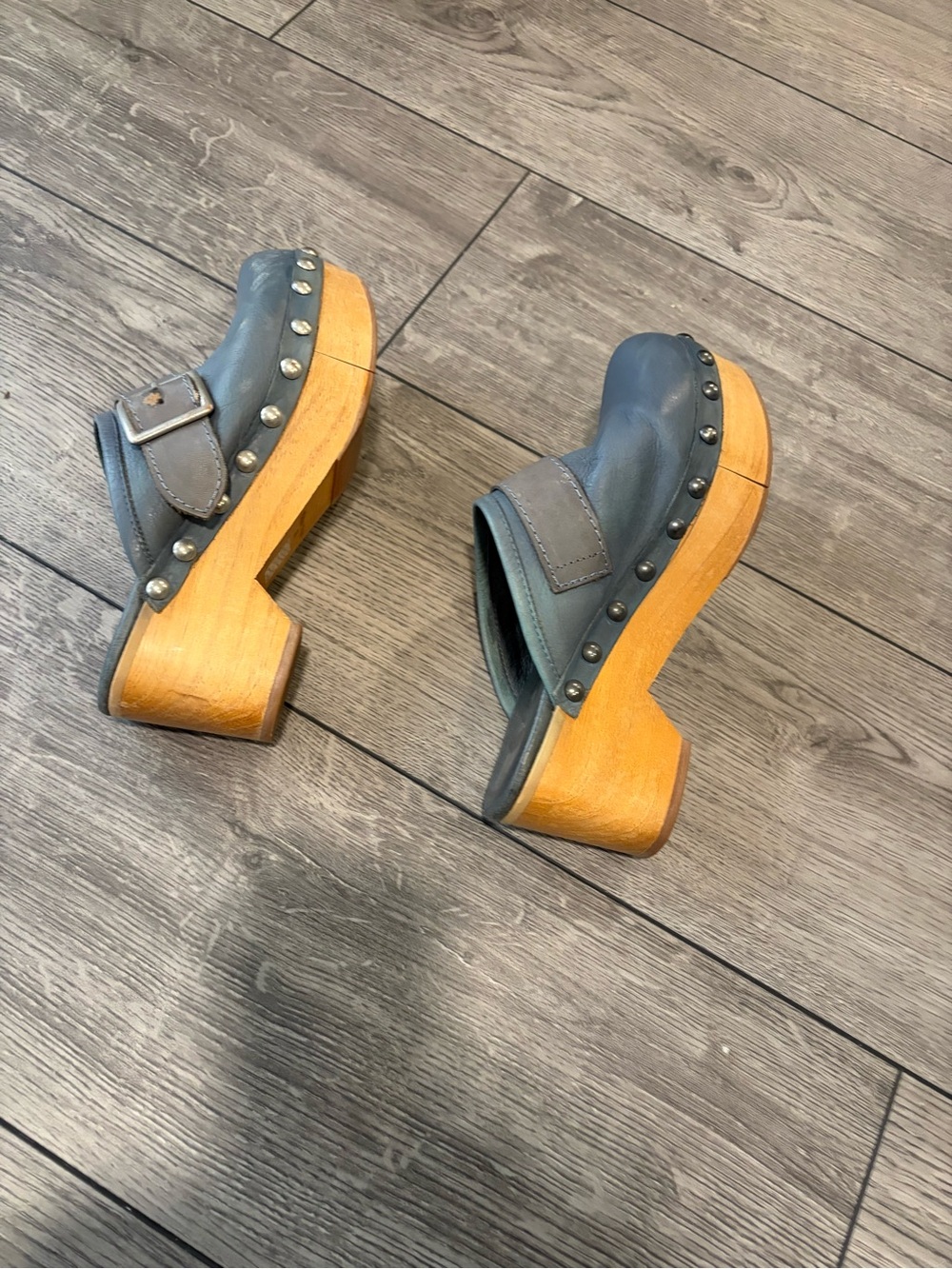 Free People Blue Leather Culver City Clogs - Picture 4 of 7